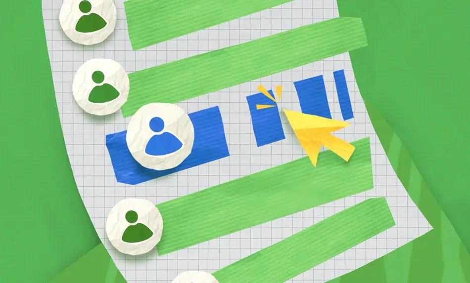 A collage representing a list of resumes and a mouse cursor clicking one