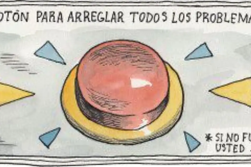 A cartoon of a red button.