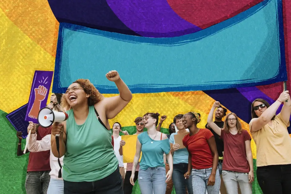 Group of volunteers stand up for social justice and civil rights