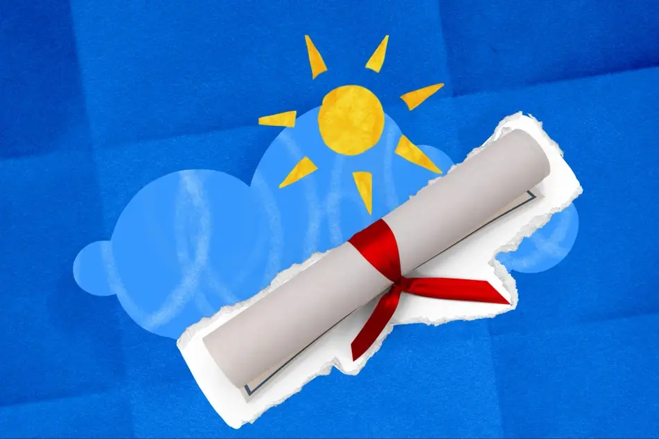 Illustration of the sun and a diploma
