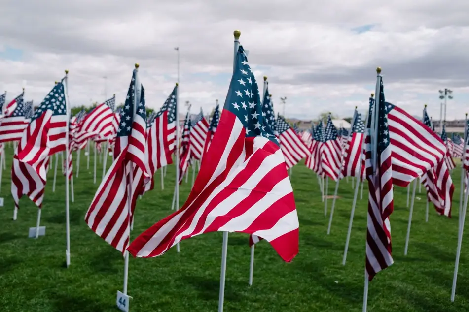 American flags at veteran cemetery