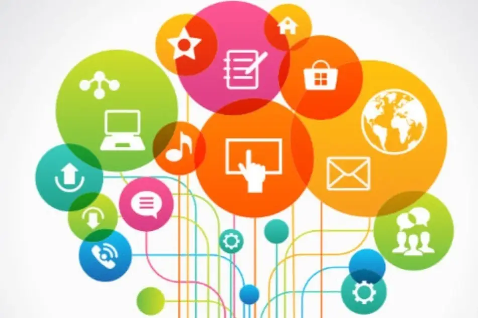 Ilustración de íconos relativos a tecnología y comunicación