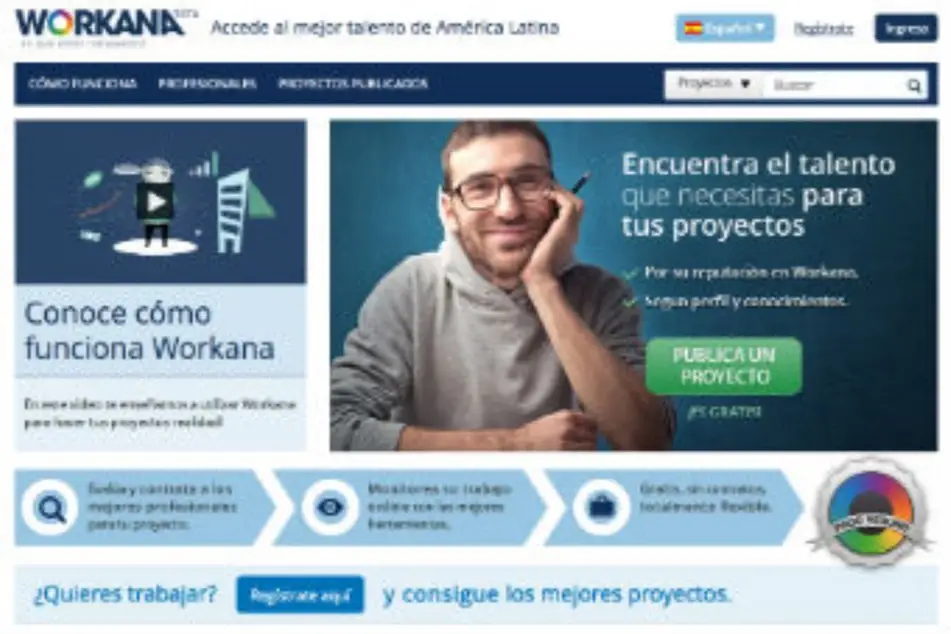 Captura de pantalla de la página de Workana