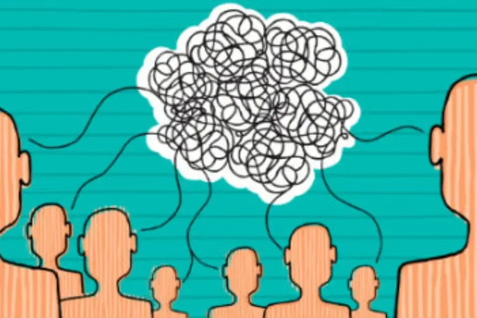 Ilustración de varias personas conectando sus ideas