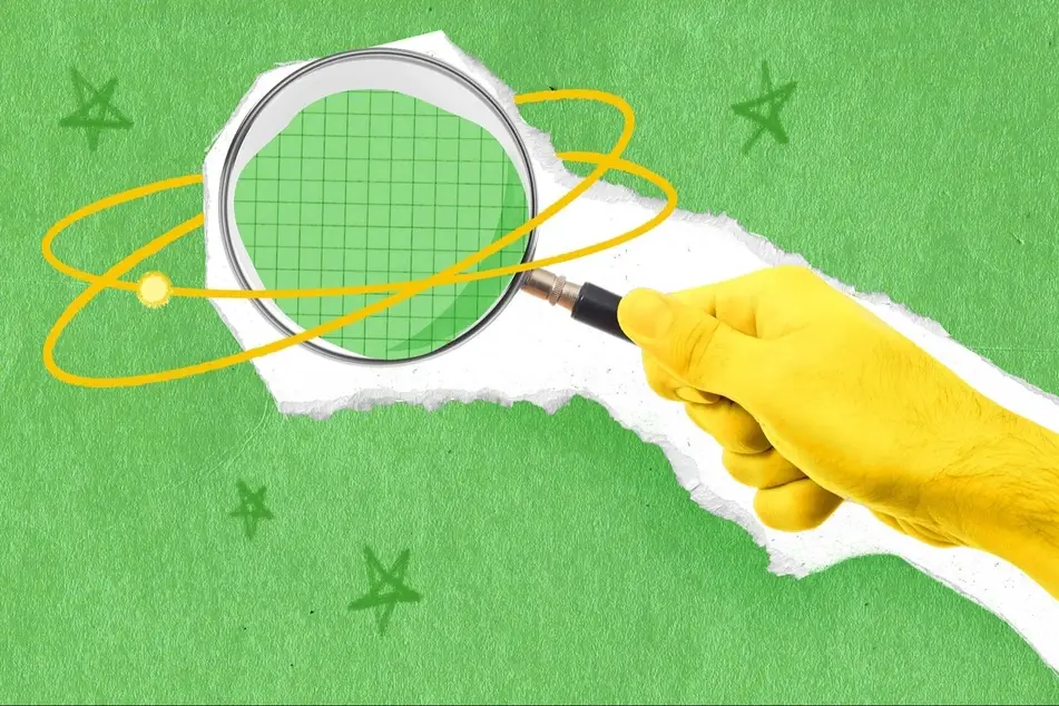 An illustration of a someone holding a magnifying glass.