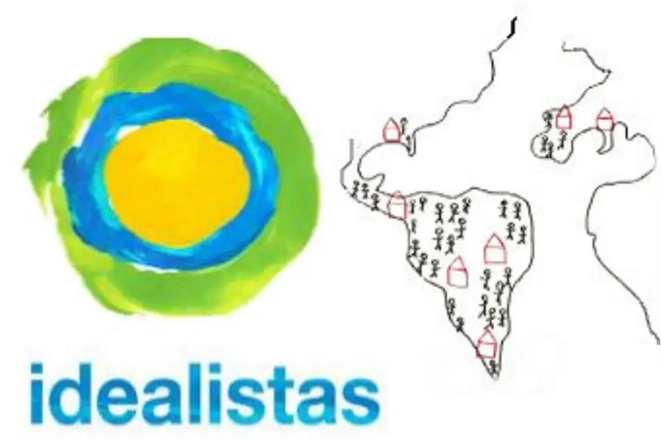 Logo de Idealist junto a un dibujo de un mapa de Sudamérica