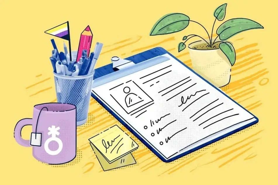 Ilustración de un CV con planta y taza de te
