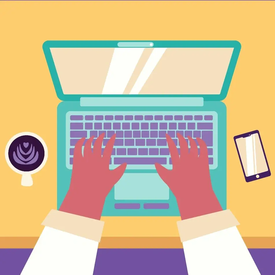 illustration of hands typing on a laptop
