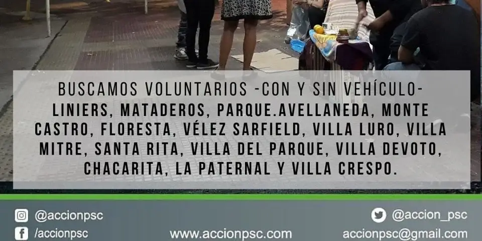 Voluntarios - Recorredores -con y sin vehículo- para asistir a personas en Situación de Calle