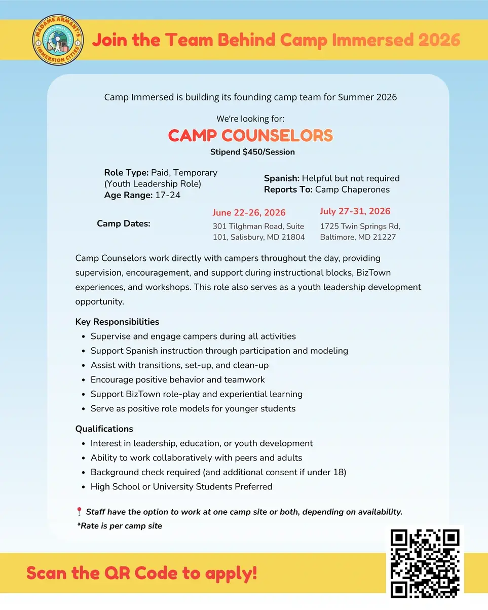 We’re Hiring Camp Counselors! Be Part of Camp Immersed - Baltimore This Summer
