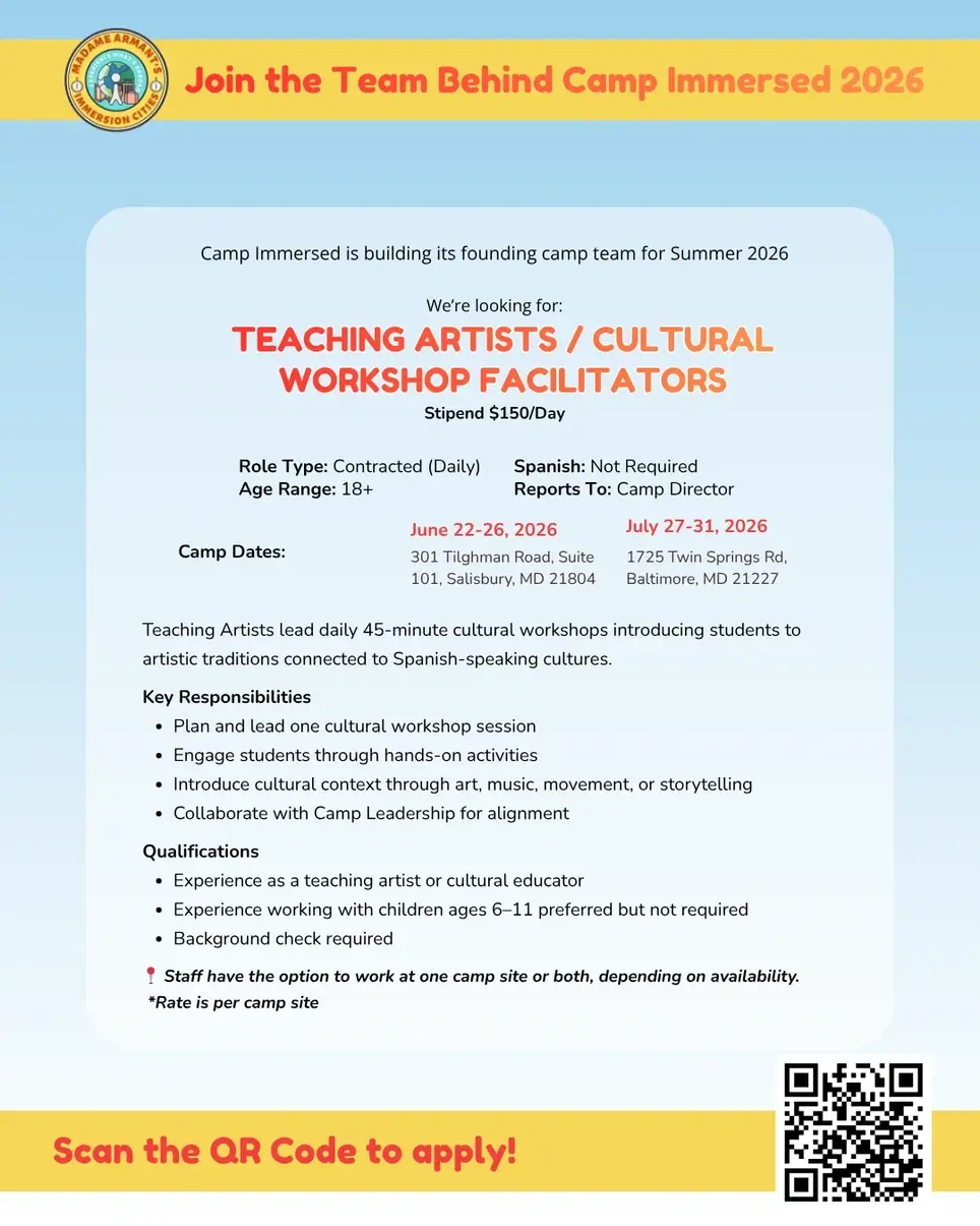 We’re Hiring Teaching Artists! Be Part of Camp Immersed This Summer 🌍