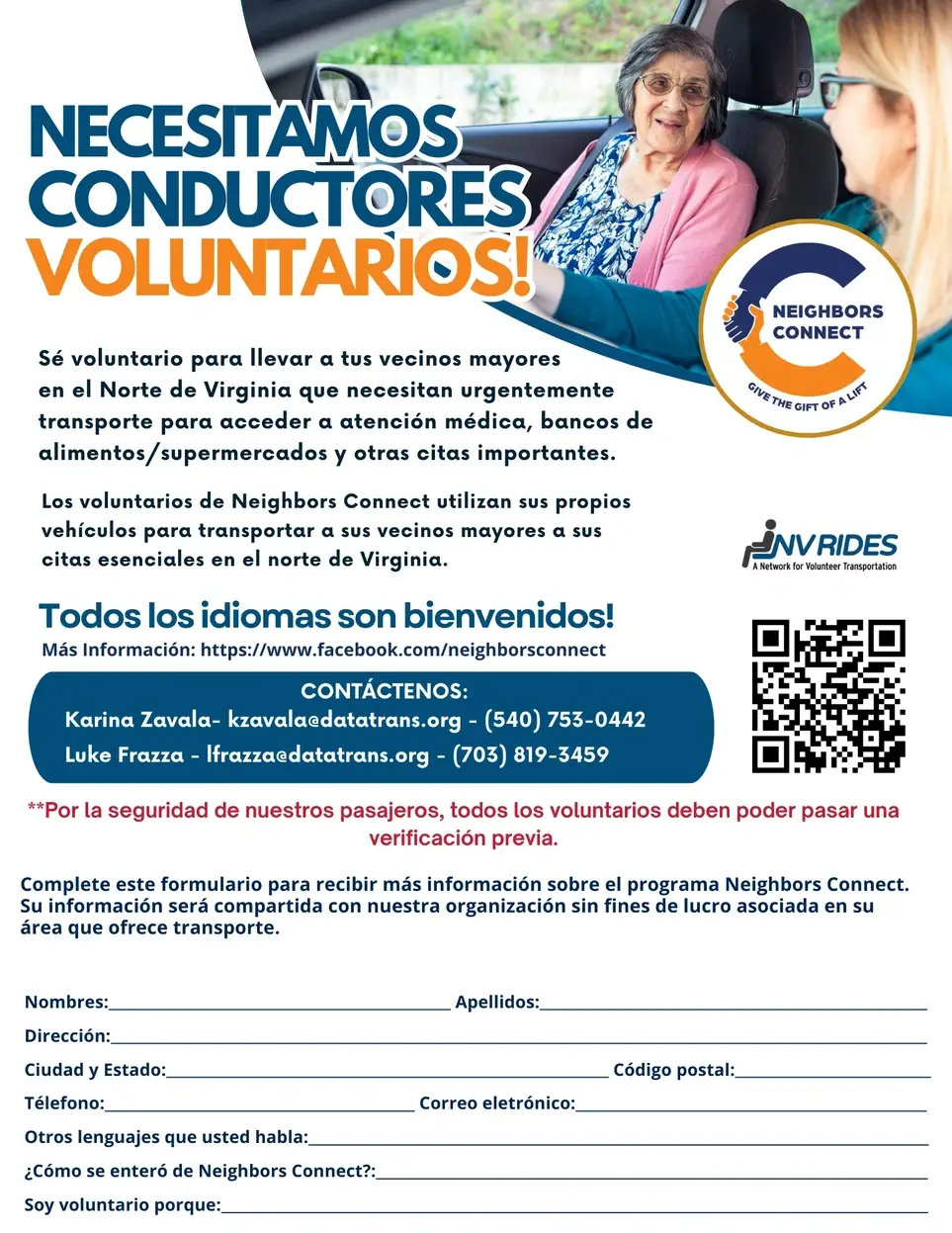 Bilingual Volunteer Drivers Needed in Loudoun, Fairfax, and Prince William Counties