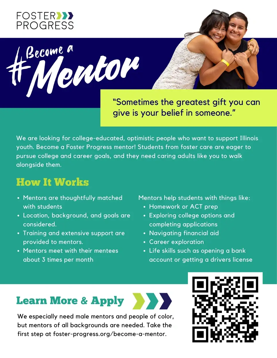 Mentor a teen in foster care toward college success