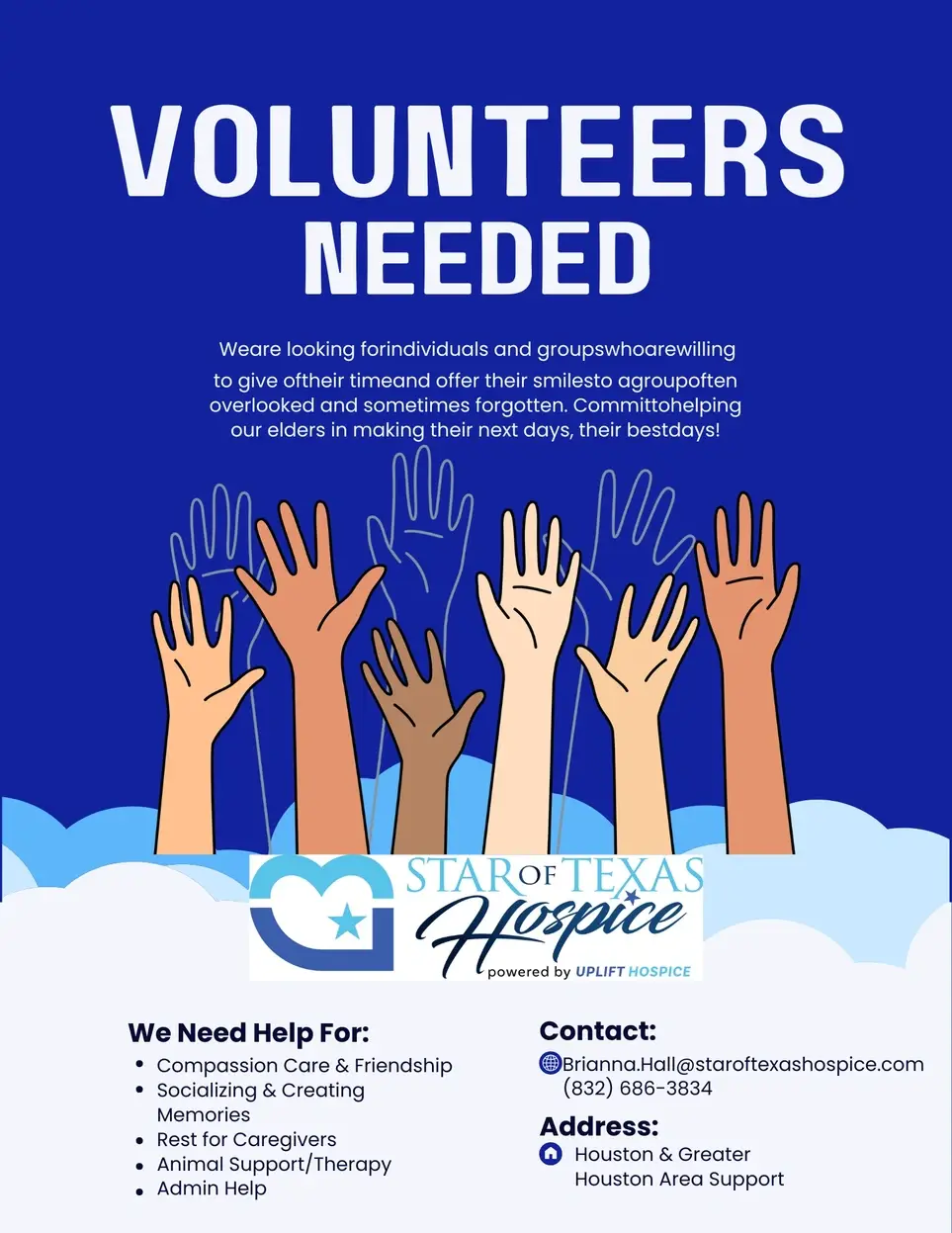 Neighbors serving Neighbors! Volunteer w/ Uplift Hospice!