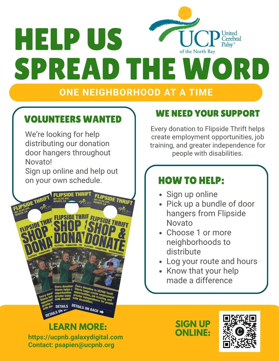 Donation Door Hanger Distributing in Novato