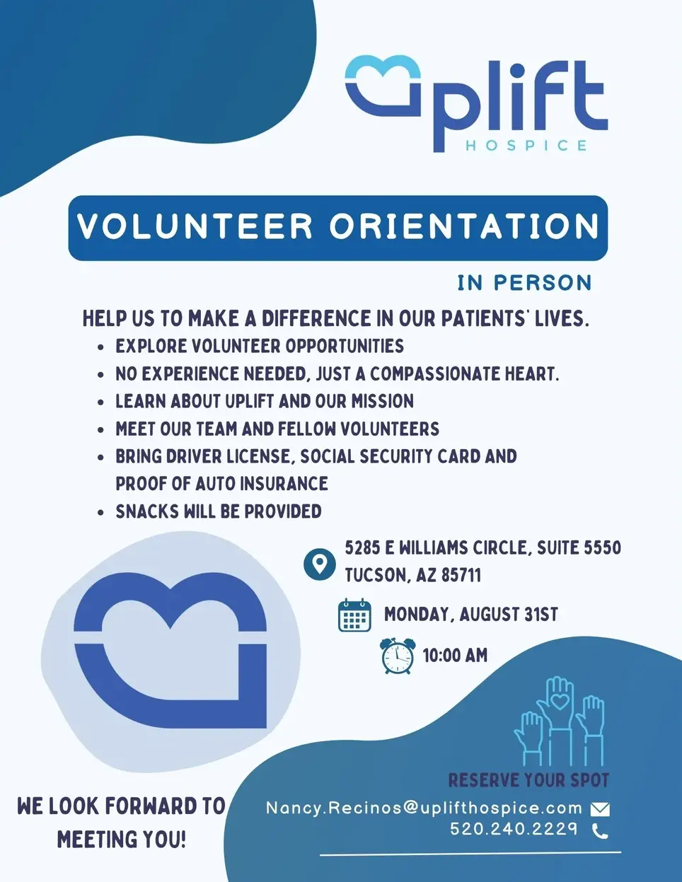 Join Our Volunteer Family at Uplift Hospice! Become an Uplifter!