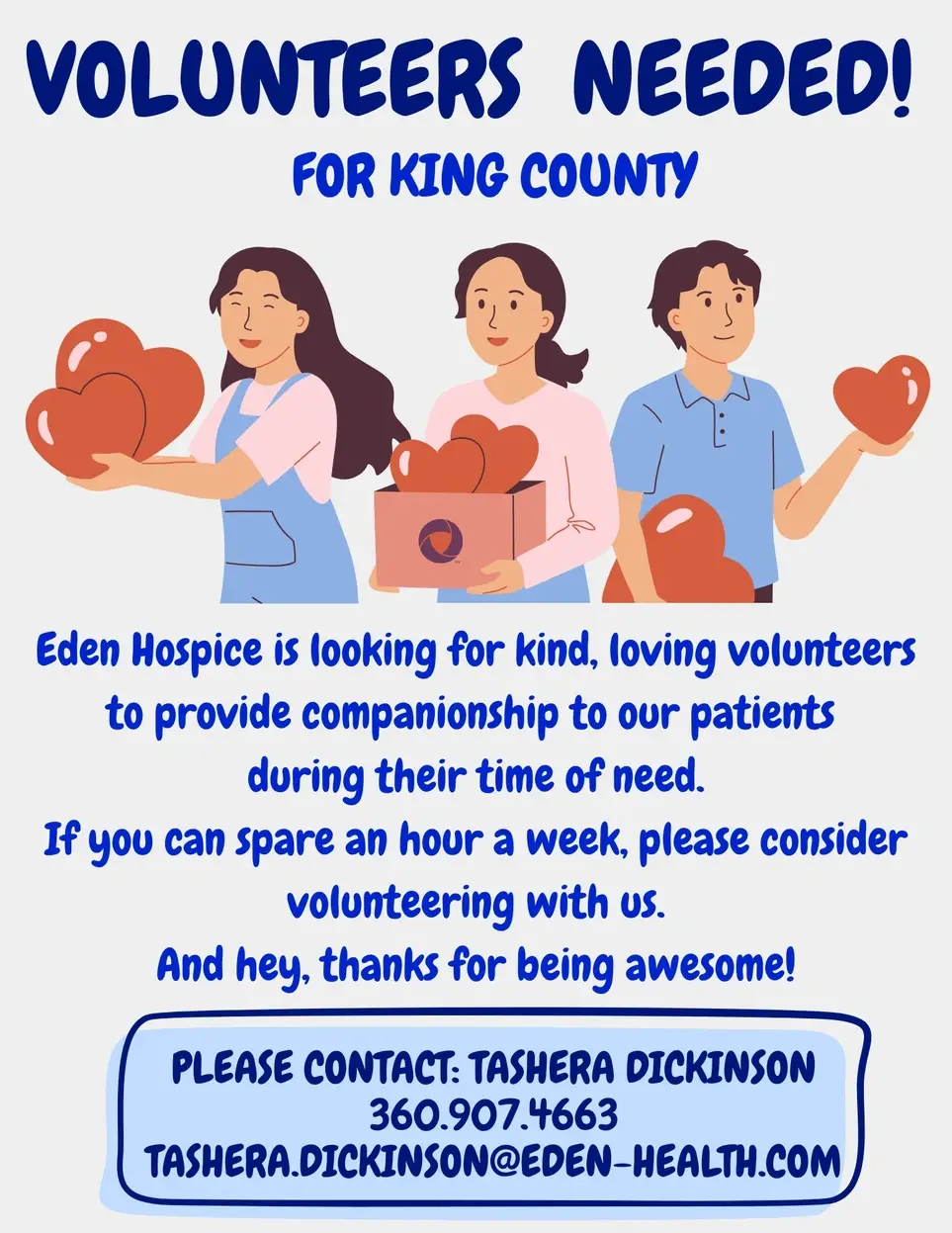 Eden Hospice Companion Volunteers Needed!