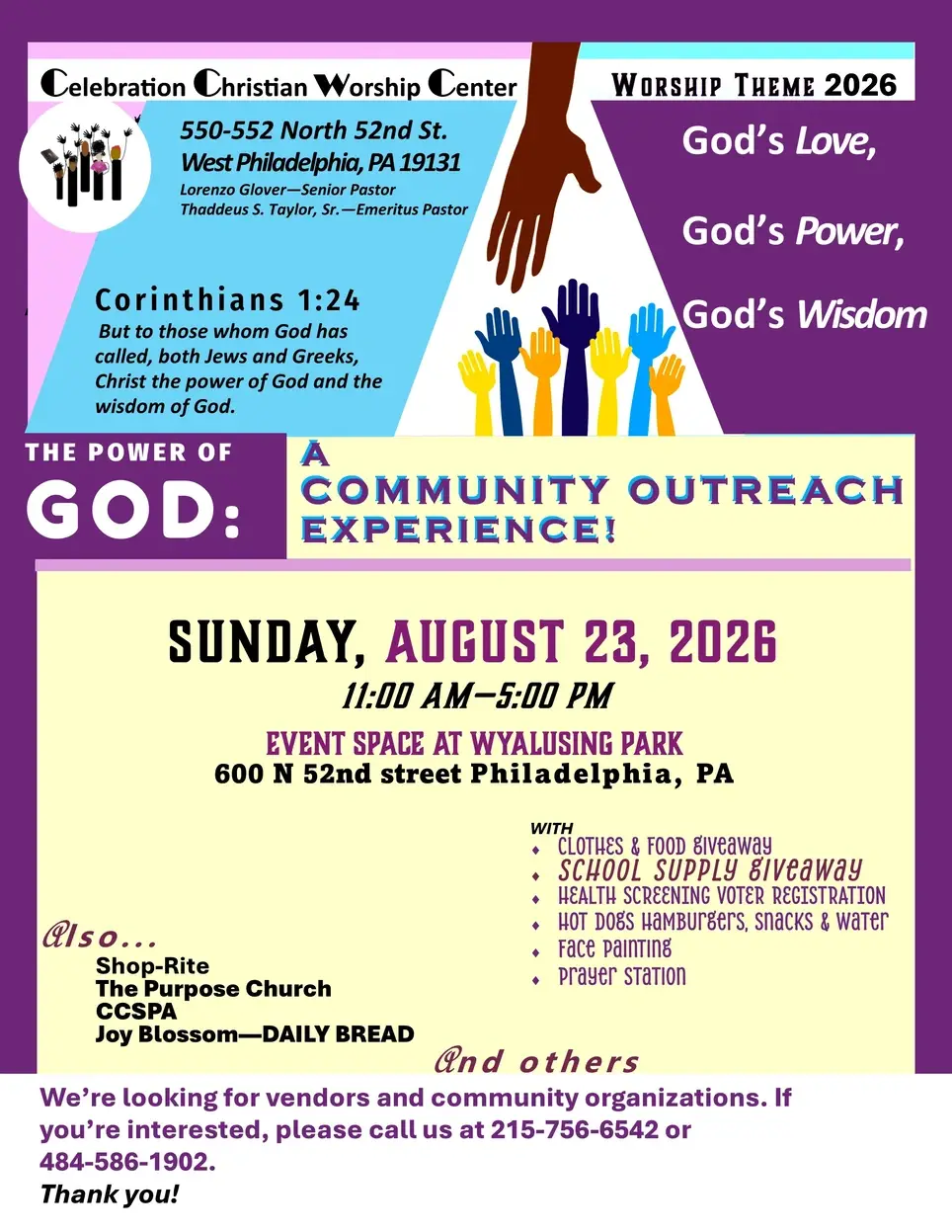 Celebration Christian Worship Center  - Is having our Annual  Summer Outreach  on August 23, 2026