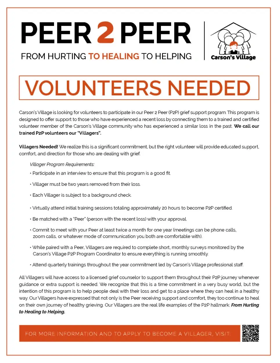 Peer to Peer Grief Support Volunteer - 1 Year Commitment
