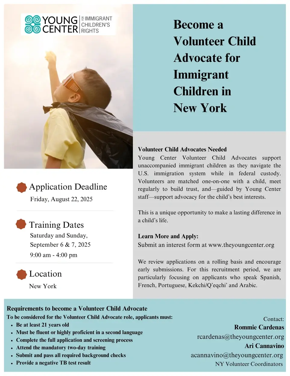 Volunteer Child Advocate for Unaccompanied Children in NY and surrounding areas