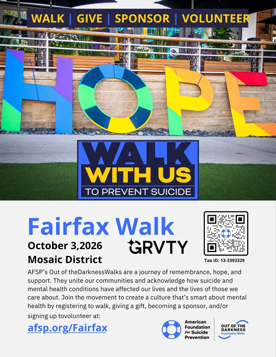 American Foundation for Suicide Prevention's Fairfax Out of the Darkness Community Walk