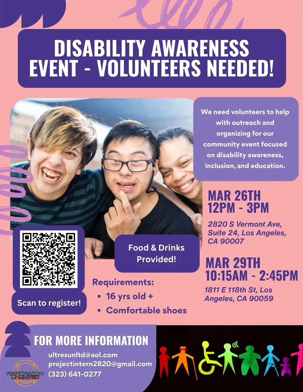 Volunteers Needed for our Disability Awareness Event - March 26th from 12pm - 3pm & March 29th from 10:15am - 2:45pm