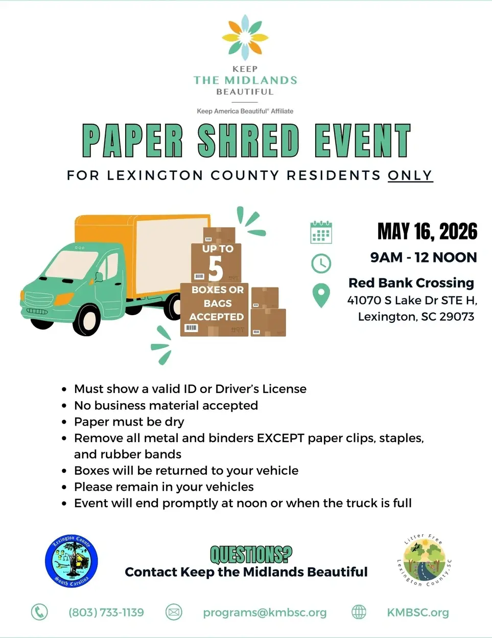 Paper Shred Event for Lexington County Residents ONLY