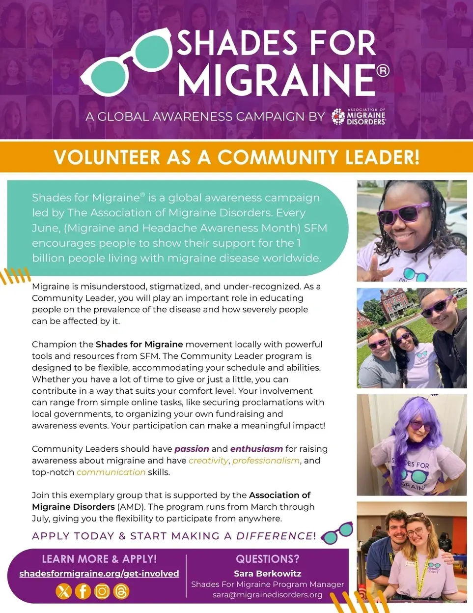 Volunteer as a Shades for Migraine Community Leader!