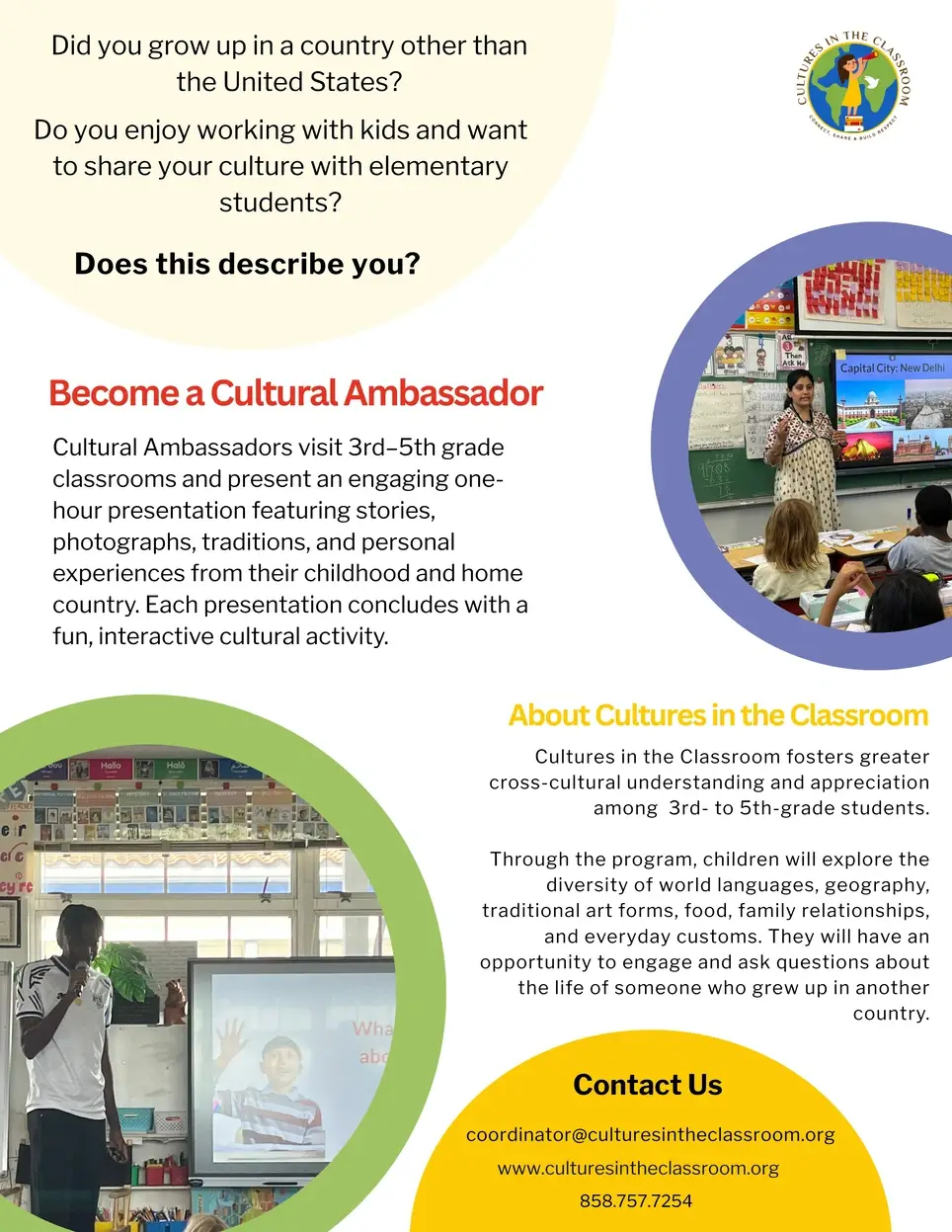 Become a Cultural Ambassador: Visit Schools and Share Your Culture