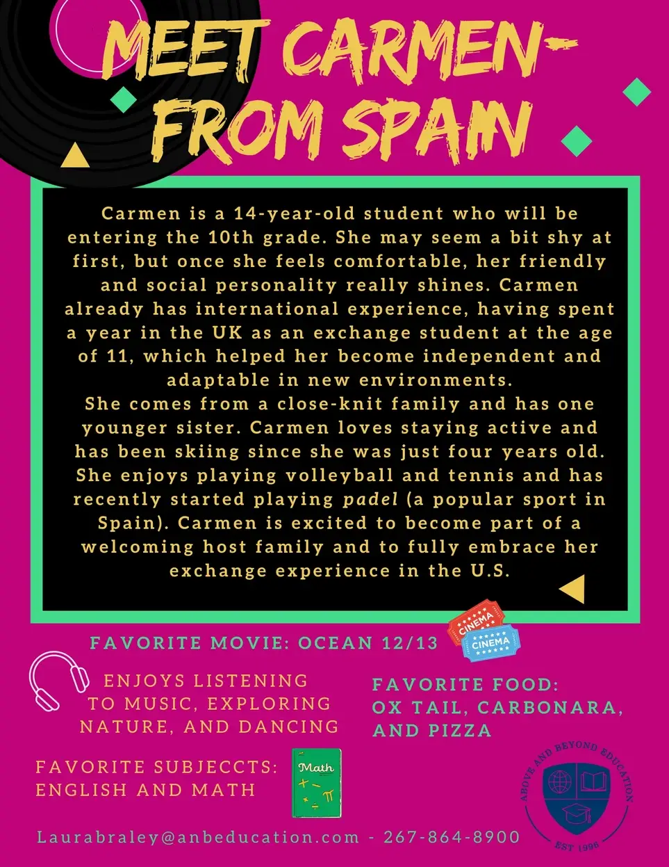 HOST FAMILY WANTED: 14-year-old Carmen from Spain!