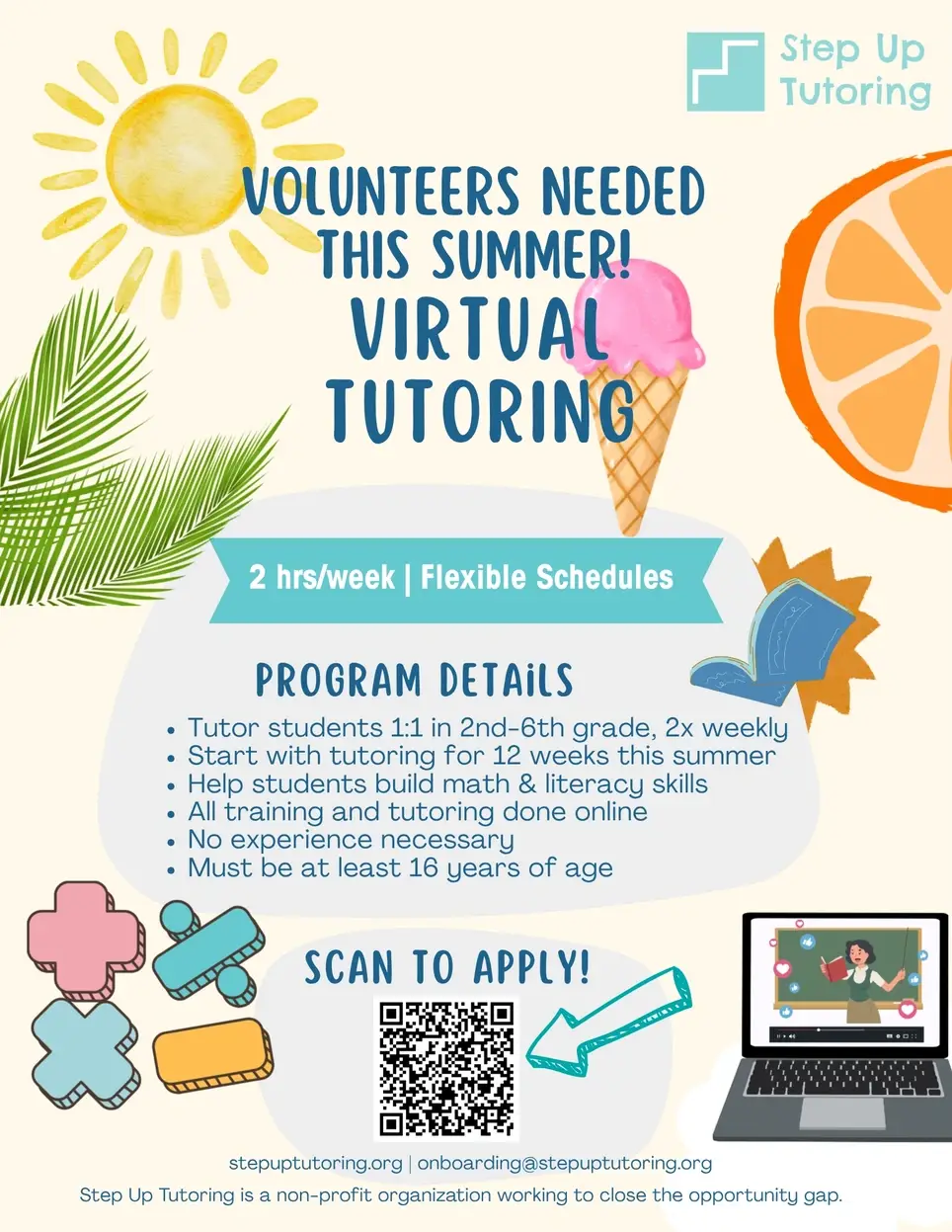 Summer Virtual Volunteer Tutor + Mentor Elementary School Students (No Experience Required)