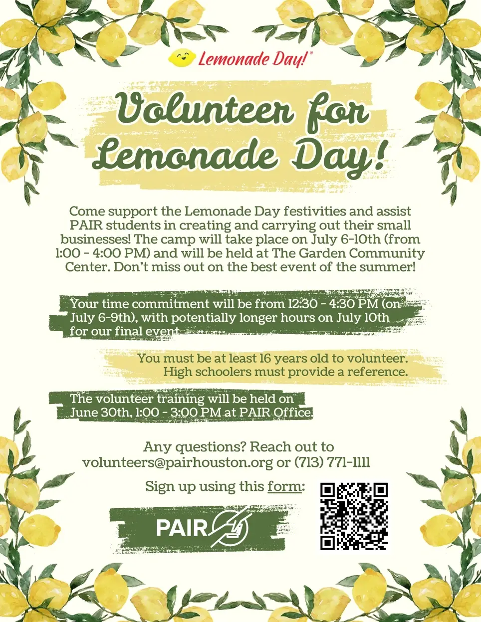 Volunteer at Lemonade Day Camp: Support Refugee Youth & their Small Businesses