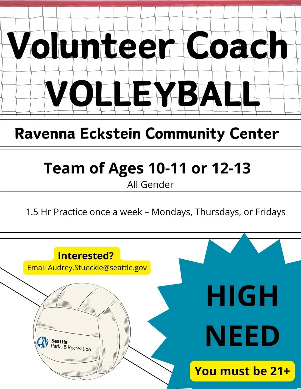 Volunteer Youth Volleyball Coach - Ravenna Eckstein Community Center
