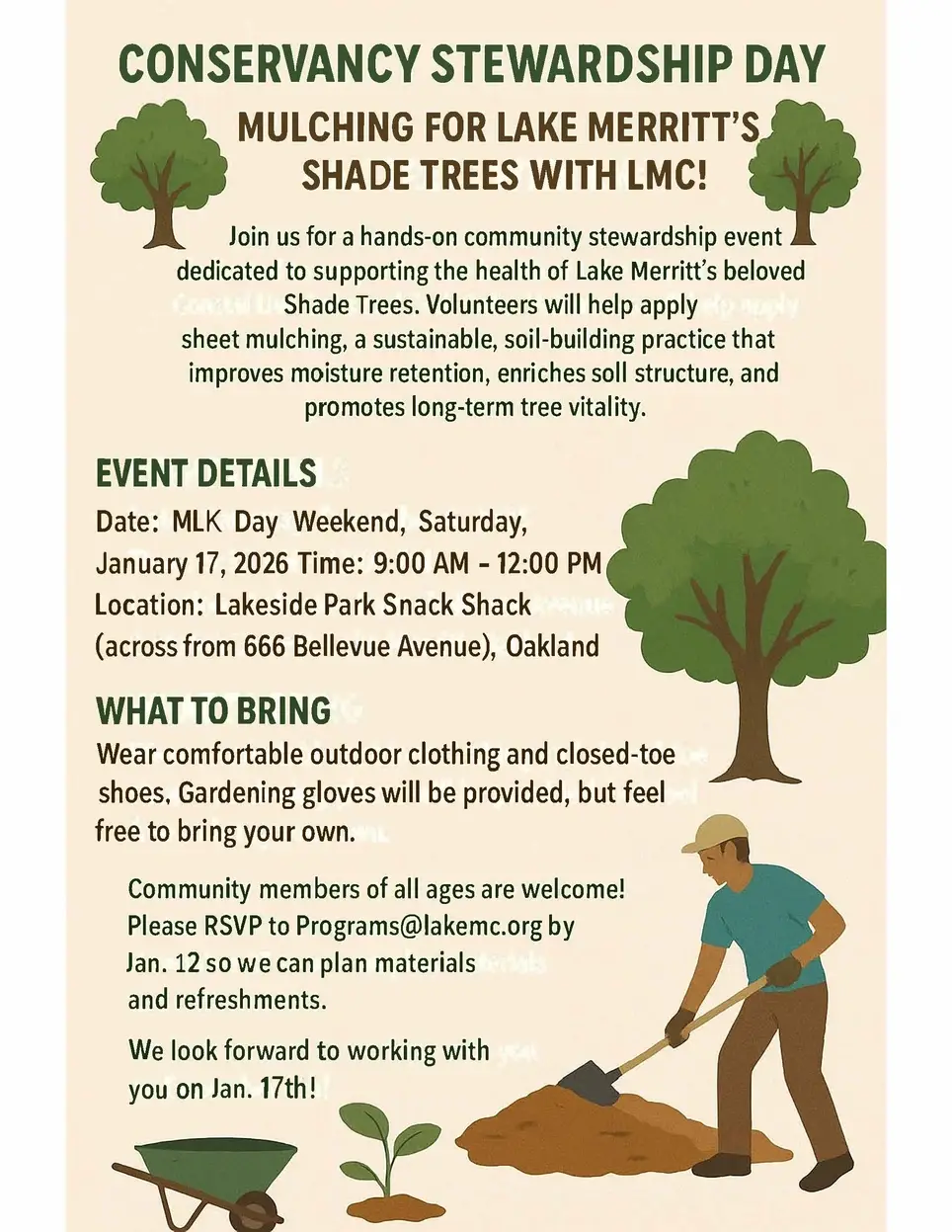 Lakeside Park Stewardship: Tree Care on MLK Day Weekend, January 17th, 2026