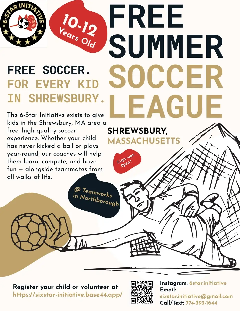 Volunteers needed for a free summer soccer league in Shrewsbury (many opportunities available)