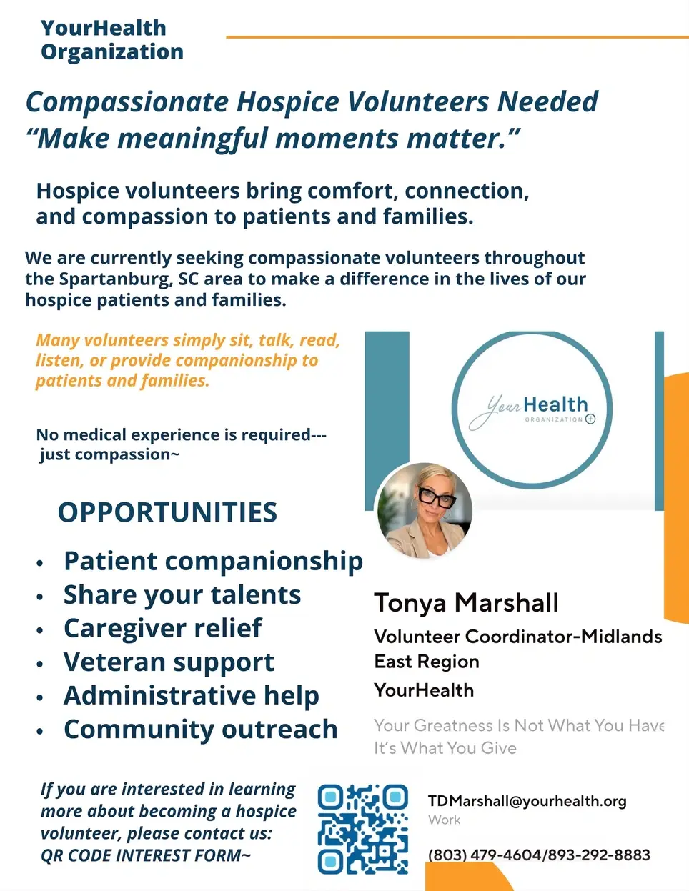 Compassionate Hospice Volunteers Needed in the Spartanburg SC area~