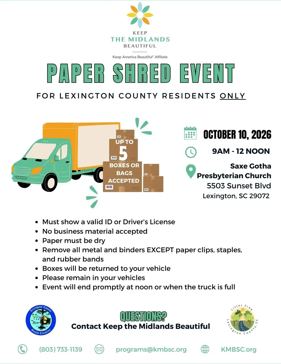 Paper Shred Event for Lexington County Residents ONLY