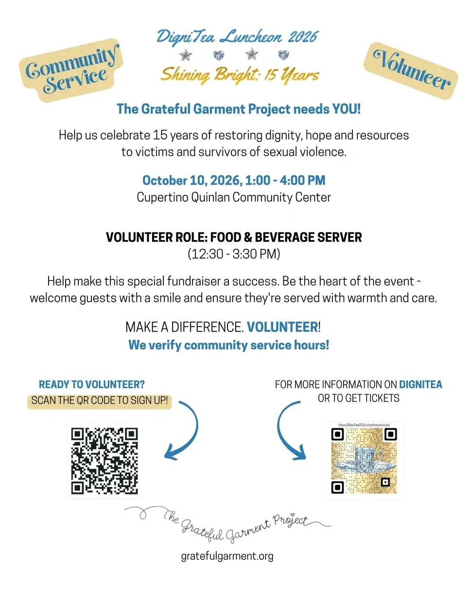 Volunteer at The Grateful Garment Project's annual fundraiser - DigniTea Luncheon 2026!