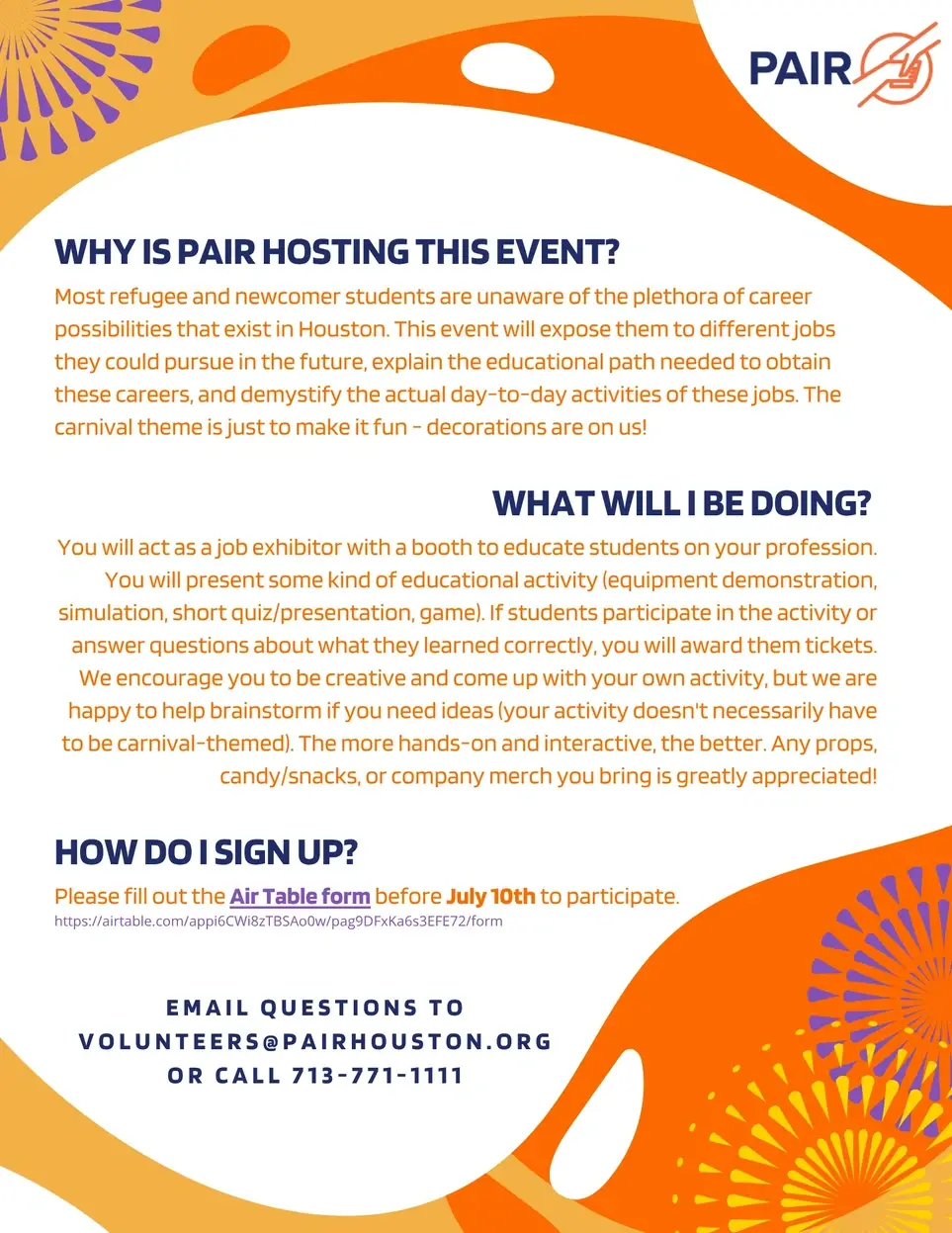 Calling all Professionals! Volunteer as a Presenter at PAIR's Career Carnival