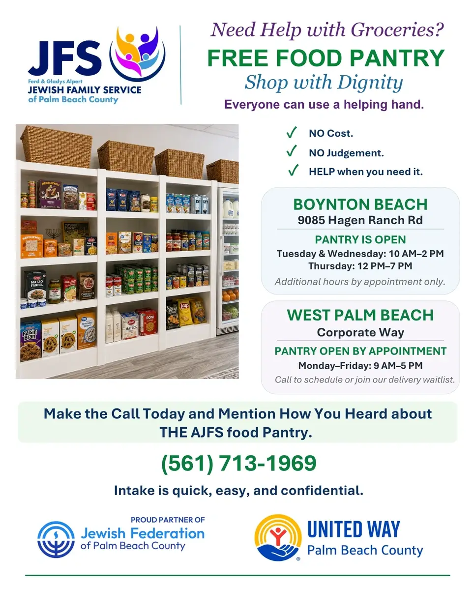Pantry Support Boynton Beach.  Where shopping with dignity is our Motto
