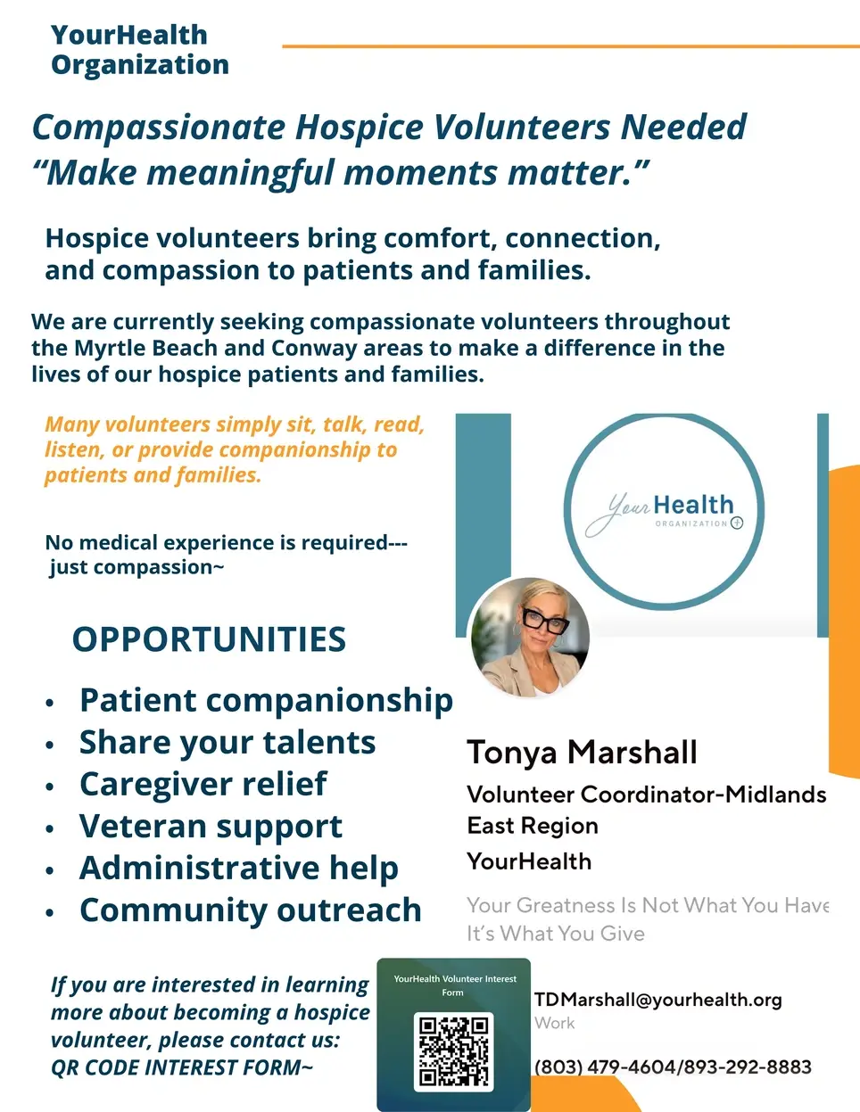 Compassionate Hospice Volunteers Needed-Public, Retired Nurses, Seniors, Veteran, Church Groups