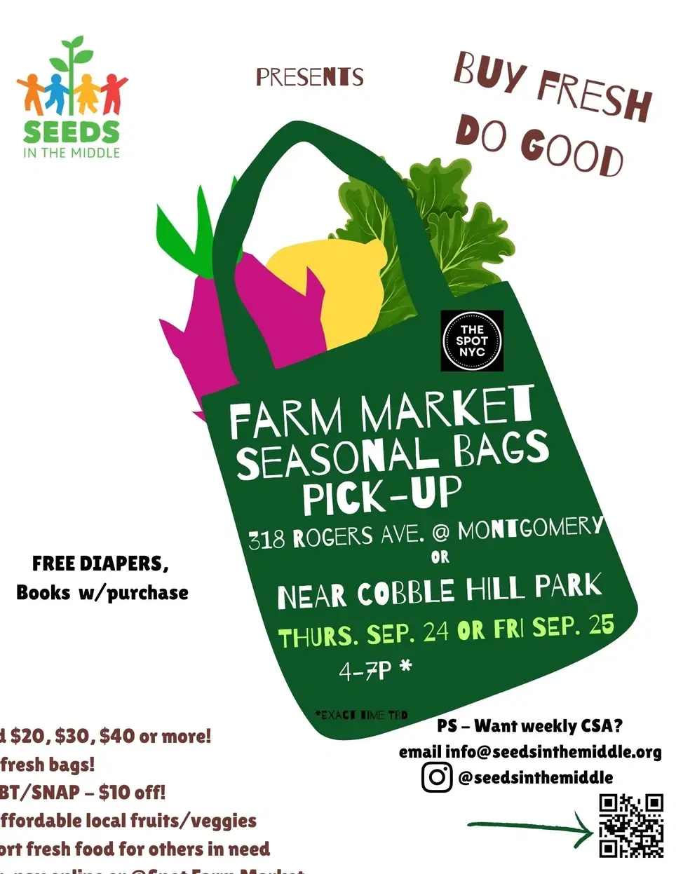 Love fresh food? Fresh Farm Market Manager/Make fresh bags for food equity