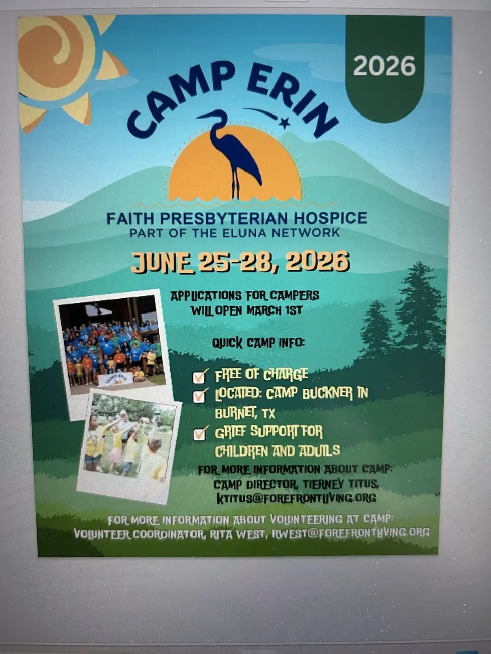 KIDS GRIEF CAMP-CAMP ERIN VOLUNTEERS NEEDED!!