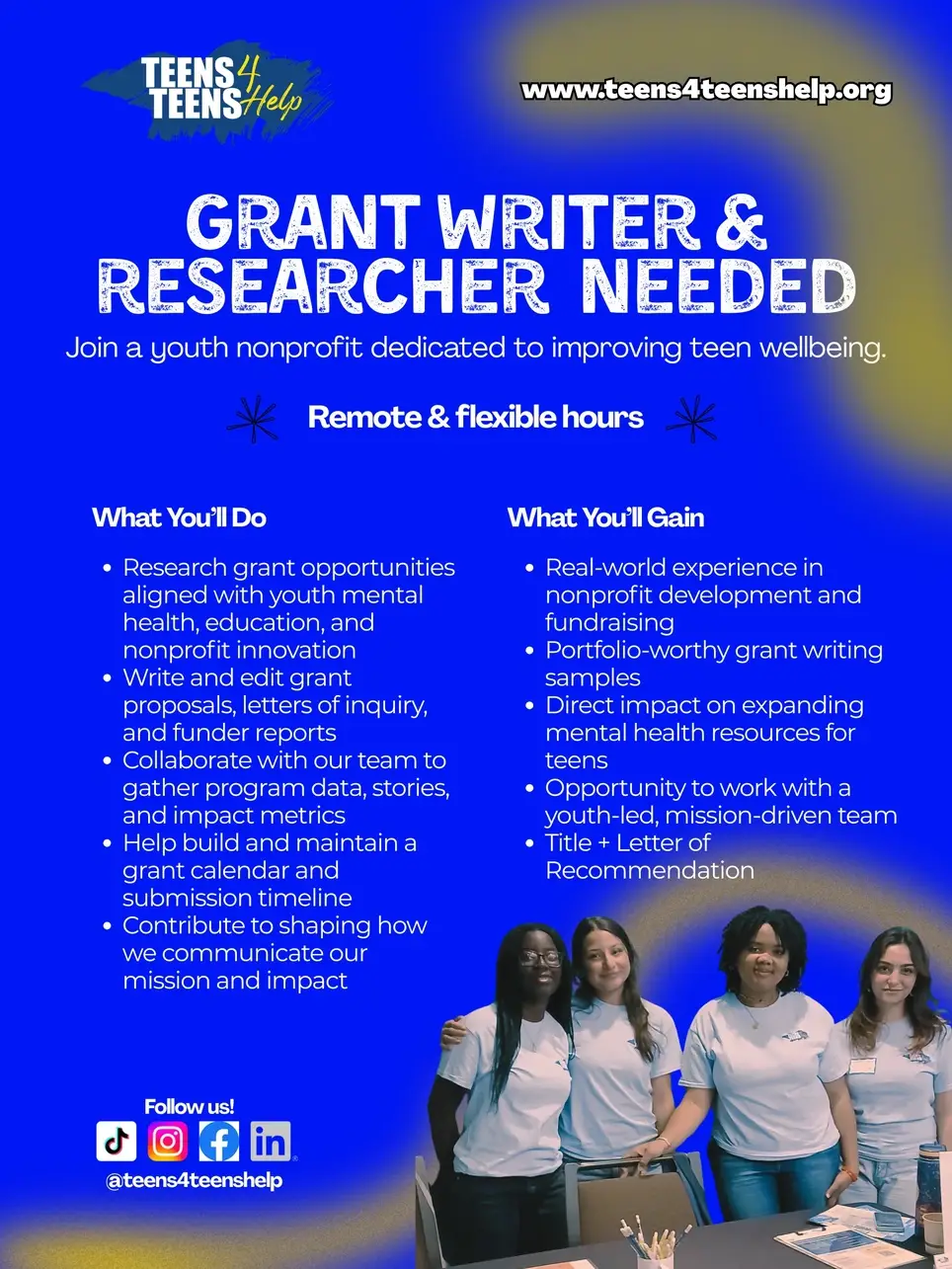 Grants & Fundraising Manager Volunteer for Teen Mental Health Nonprofit
