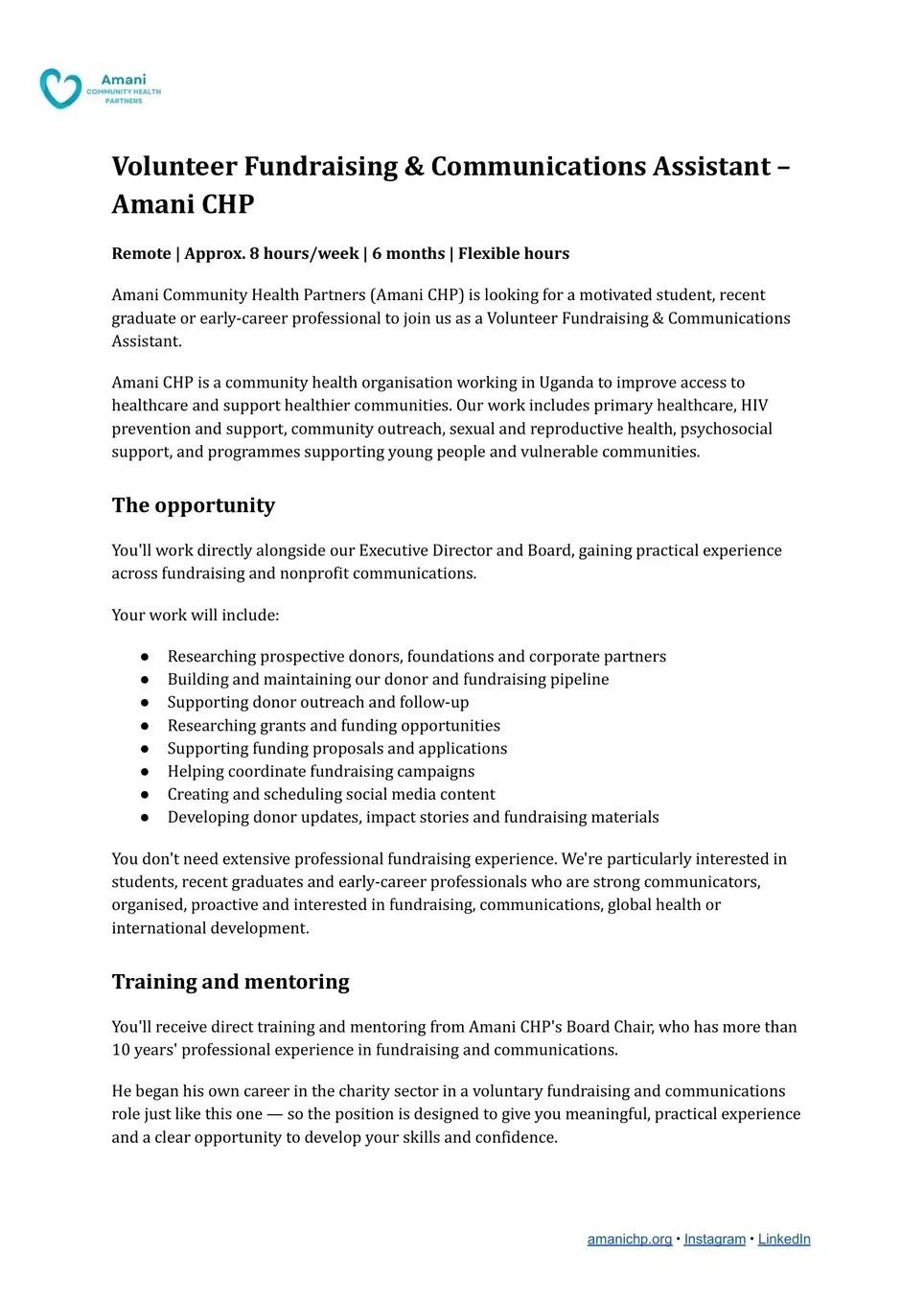 Volunteer Fundraising & Communications Assistant