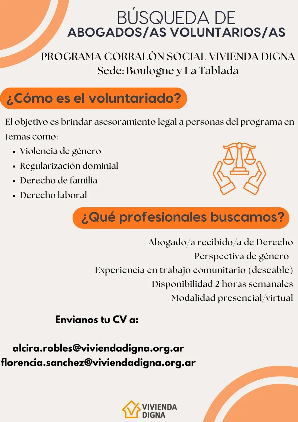 Abogado/a Voluntario/a para La Matanza y Boulogne