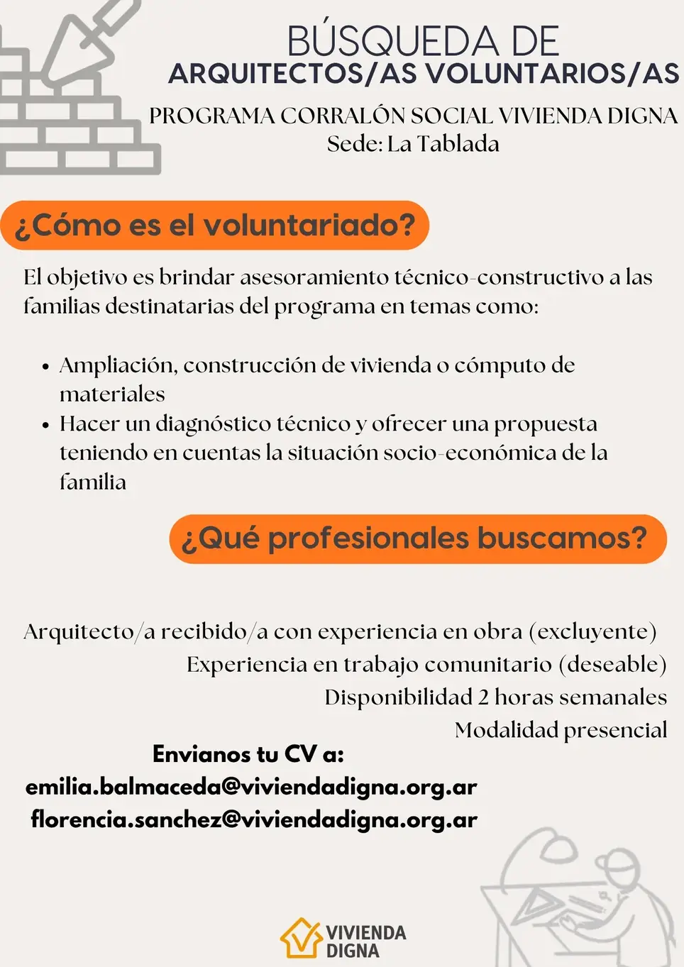 Arquitecto/a Voluntario/a para La Tablada, La Matanza