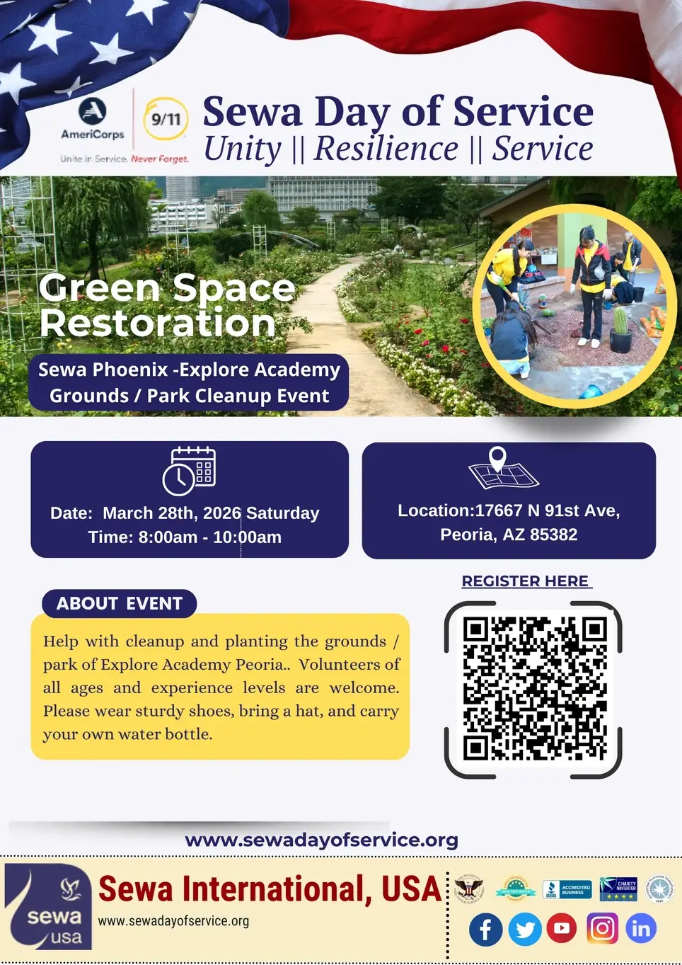 Sewa Phoenix-- Explore Academy grounds/ park cleanup and planting