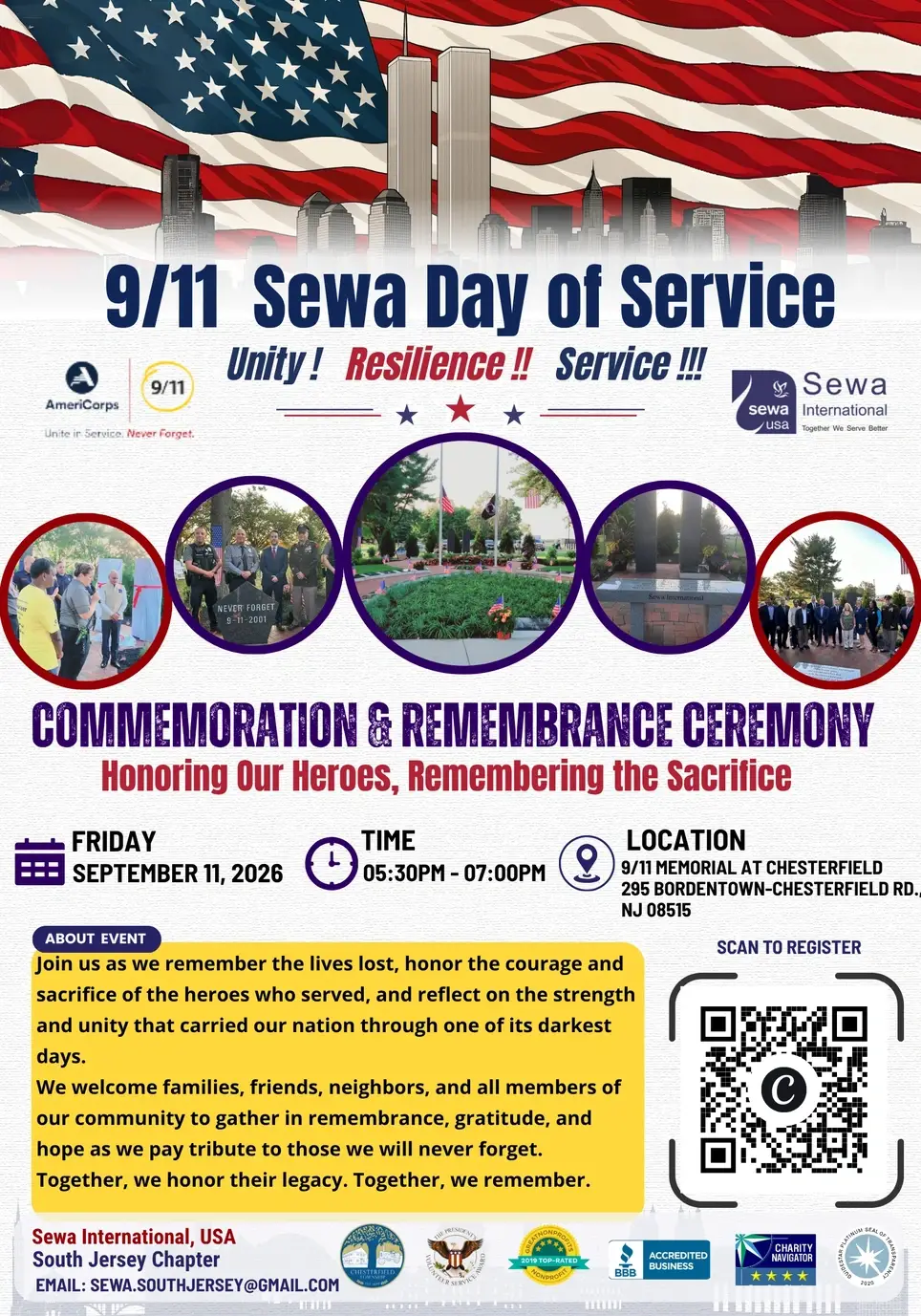 Sewa South Jersey #911 - Chesterfield 911 Commemoration & Remembrance Ceremony September 11th,2026