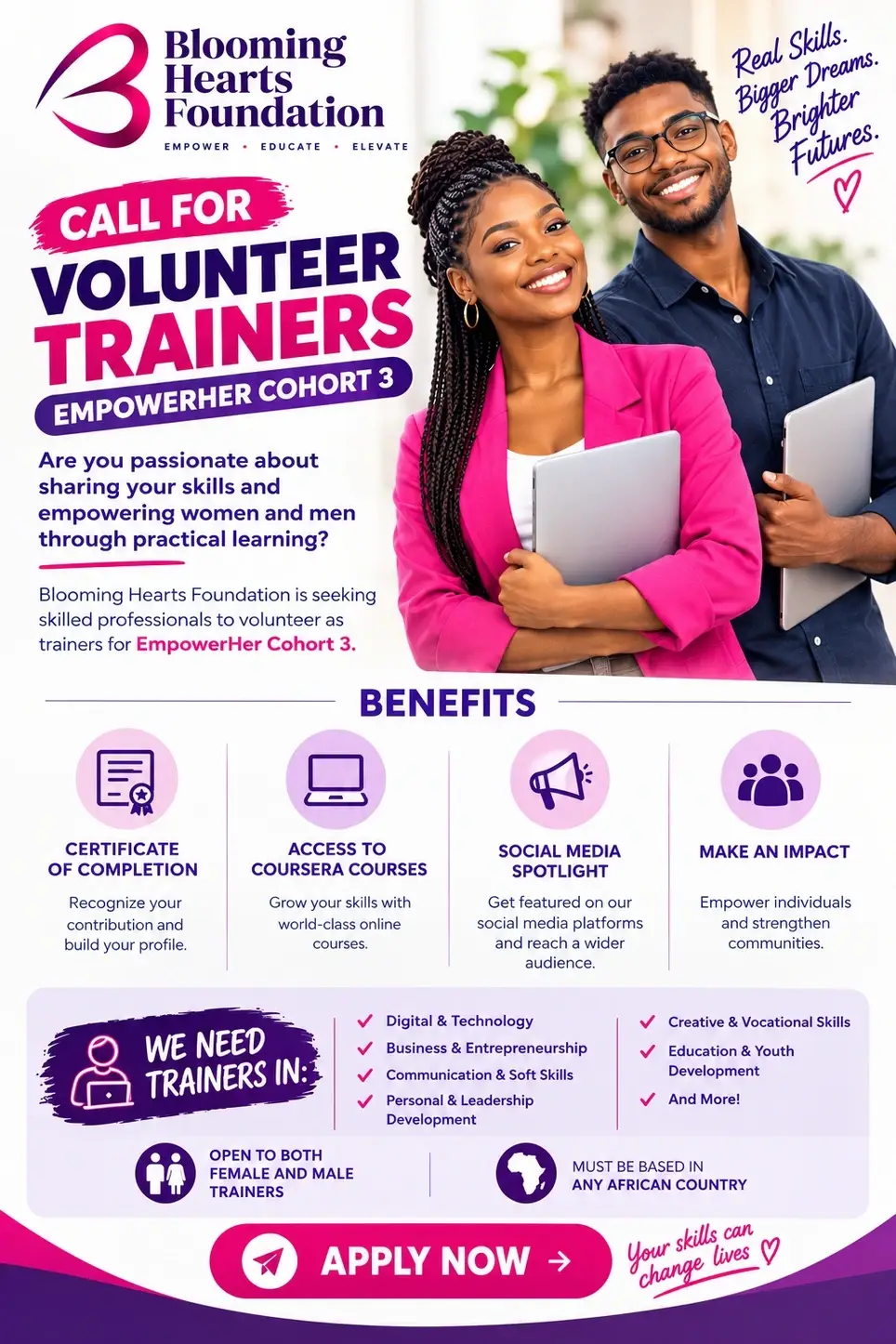 Volunteer Trainers Needed – EmpowerHer Cohort 3 | Blooming Hearts Foundation